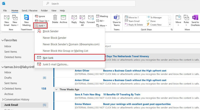 vip email keeps going to junk